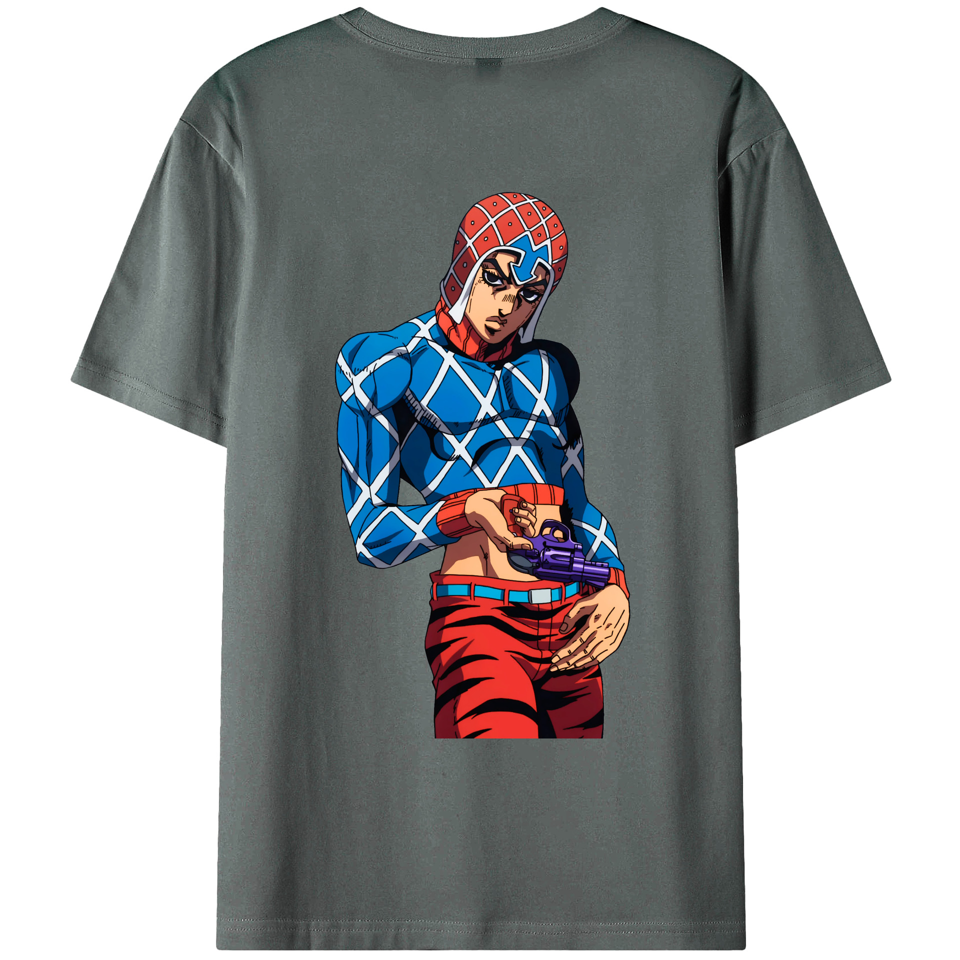 （画像用） ジョジョの奇妙な冒険 グイード?ミスタ JoJo's Bizarre Adventure Guido Mista 綿100％ メンズ半袖Tシャツ（バックプリント） 通気性